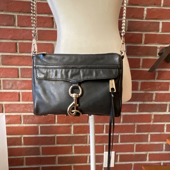 Rebecca Minkoff Handbags - •Rebecca Minkoff Black Leather Mac Crossbody Clutch Silver Hardware Chain